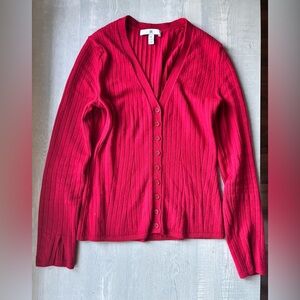 Banana Republic Extrafine Merino Wool Red Ribbed Cardigan Button Front